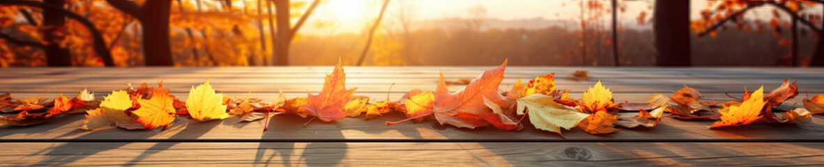 Sticker - Wooden Table With Autumn Leaves created with Generative AI technology