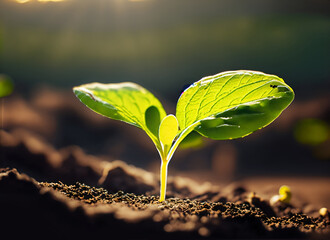 Wall Mural - Close up of a small plant in the ground, common in agro