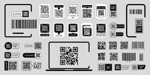 Scan me qr code collection. Set of black qr code collection