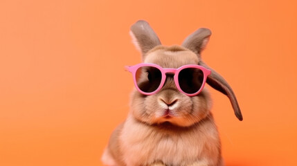 Wall Mural - brow rabbit wearing sunglasses created with Generative AI technology