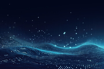 Waves of blue binary code seascape, data visualization abstract background