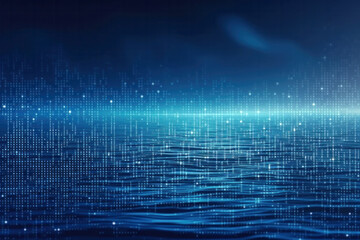 Abstract background of binary code with waves and dots, data visualization