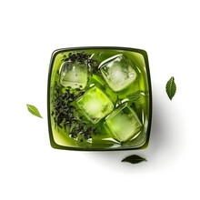 Top View Of Ice Matcha Green Tea Created With Generative AI Technology