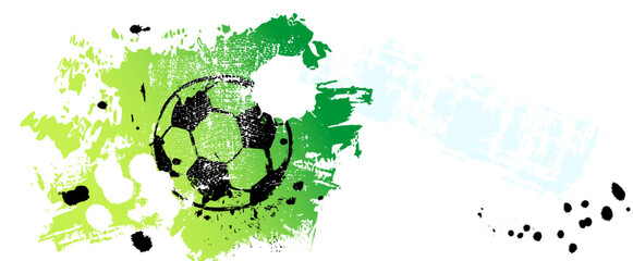 Sticker - soccer or football, illustration for the great soccer event, with paint strokes and splashes, grungy mockup, free copy space