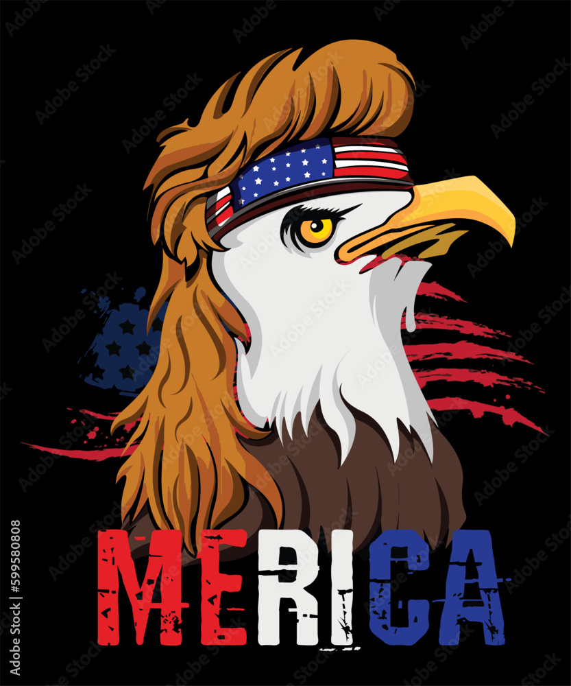Merica USA Eagle With Headband And Mullet Stock Vector | Adobe Stock, image size:833x1000