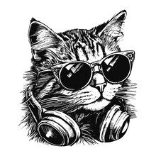 Cool Cat Wearing Sunglasses And Headphones Illustration