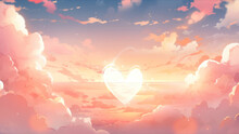 Romantic Background With Heart And Clouds. Vector Illustration