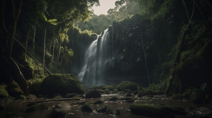 Poster - A waterfall in the middle of the rainforest Generative AI 