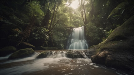 Sticker - A waterfall in the middle of the rainforest Generative AI 