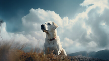 Canvas Print - Dog sitting on a cloud Generative AI 