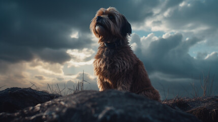 Canvas Print - Dog sitting on a cloud Generative AI 