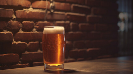 Poster - Glass of beer on a brick wall background Generative AI 