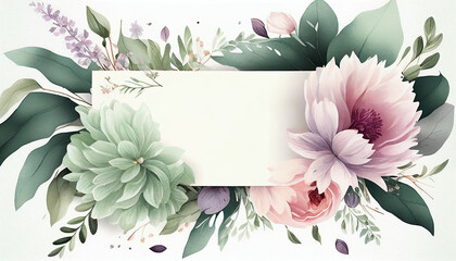Wall Mural - Beautiful blooming floral wedding invitation banner, Generative AI