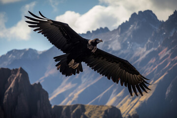  Illustration of an Andean Condor coasting in the mountains of South America. Generative AI.