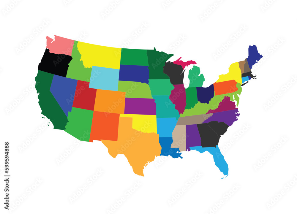 America map. Detailed map United States. Colored map of all US states ...