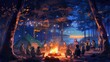 © Antiga - Japanese anime style bonfire in the forest wallpaper