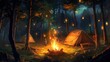 © Antiga - Japanese anime style bonfire in the forest wallpaper