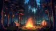 © Antiga - Japanese anime style bonfire in the forest wallpaper