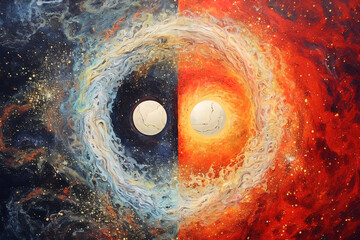 Wall Mural - yin-yang in cosmos, concept of universe, esoteric and spirituality shape in space. generative ai.