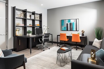 Canvas Print - on-trend office with a sleek and modern design, featuring contemporary furniture and bold accents, created with generative ai