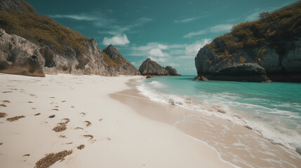 Poster - A secluded beach with white sand and turquoise water Generative AI 