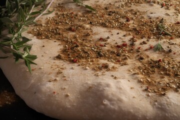 Sticker - close-up of crust, with a sprinkle of herbs and spices visible, created with generative ai