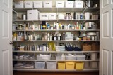 Fototapeta Paryż - a well-organized and orderly closet filled with cleaning supplies, created with generative ai