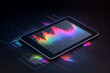 Conceptual illustration of a tablet displaying analytical data with colorful growth charts. Generative AI