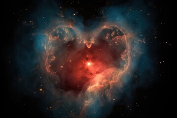 Wall Mural - heart-shaped nebula with star cluster in the center, created with generative ai