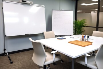 Poster - corporate meeting room with whiteboard and marker for brainstorming session, created with generative ai