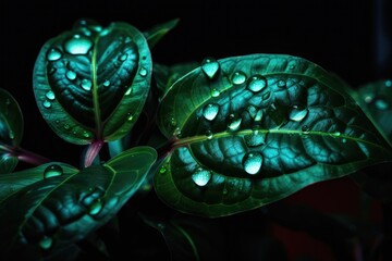 Sticker - close-up of neon plant, with droplet of water on leaf, created with generative ai