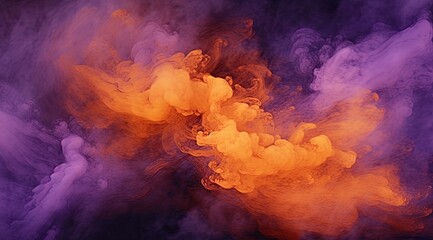 Wall Mural - Smoke and cloud texture of fog and light, flowing texture in orange and purple, beautiful abstract explosion background. Generative AI.