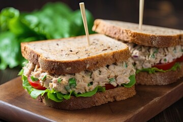 Poster - tuna salad sandwich on whole grain bread, with lettuce and tomato, created with generative ai