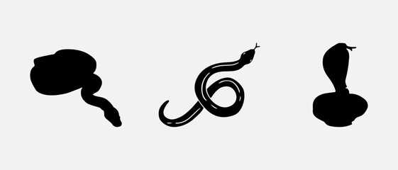 isolated black silhouette of a snake , vector collection