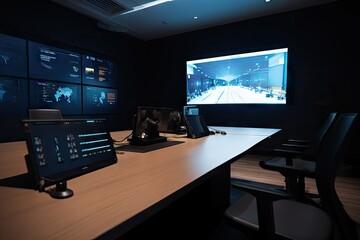 Canvas Print - virtual conference room with large screen and presenter controls, ready for a presentation, created with generative ai