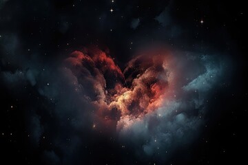 Poster - heart-shaped nebula with twinkling stars shining in the darkness of space, created with generative ai