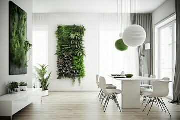 Wall Mural - a stunning vertical garden on a white wall in modern interior, created with generative ai