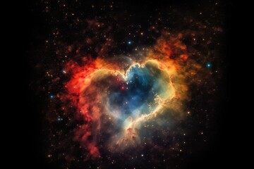 Wall Mural - heart-shaped nebula, with a black hole in the center, surrounded by colorful stars, created with gen