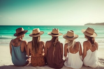 Group of friends having a blast on vacation in a tropical paradise