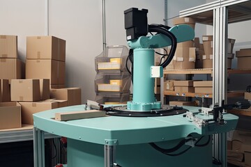 Poster - packaging and sorting robot, with arms moving and packages being sorted, created with generative ai