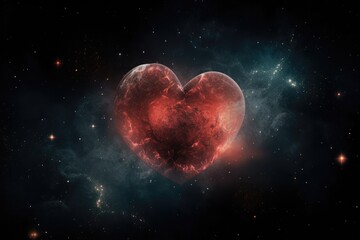 Wall Mural - heart within nebula, with stars and planets visible in the distance, created with generative ai