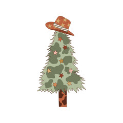 cowboy christmas tree illustration isolated on white. western christmassy spruce clip art . howdy xm