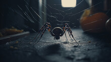 A Spider Weaving Its Web In A Dark Corner Generative AI 