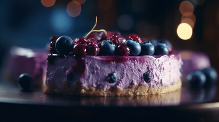 Poster - Cheesecake with blueberry frosting Generative AI 