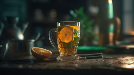 Poster - Mint tea with orange and honey Generative AI 