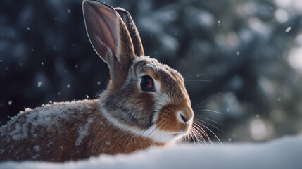 Wall Mural - Rabbit in the snow Generative AI 
