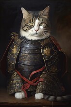 Funny Historical Oil Painting Of Roman General Cat. Generative AI