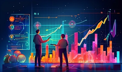 Wall Mural - Business person draws economic growth graph financial data, financial stock market investment. generative AI