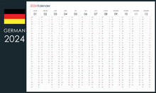 Planner Calendar For 2024. Wall Organizer, Yearly Template. One Page. Set Of 12 Months. German