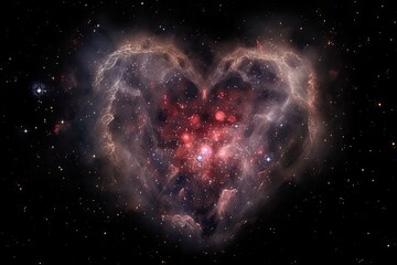 Wall Mural - heart shaped nebula, with heart-shaped galaxies in the background, created with generative ai